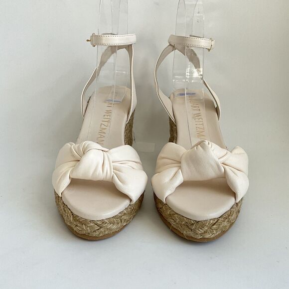 Stuart Weitzman Sandals 7M Ivory Playa Knot 60 Napa Leather Espadrille Wedge - Picture 4 of 12